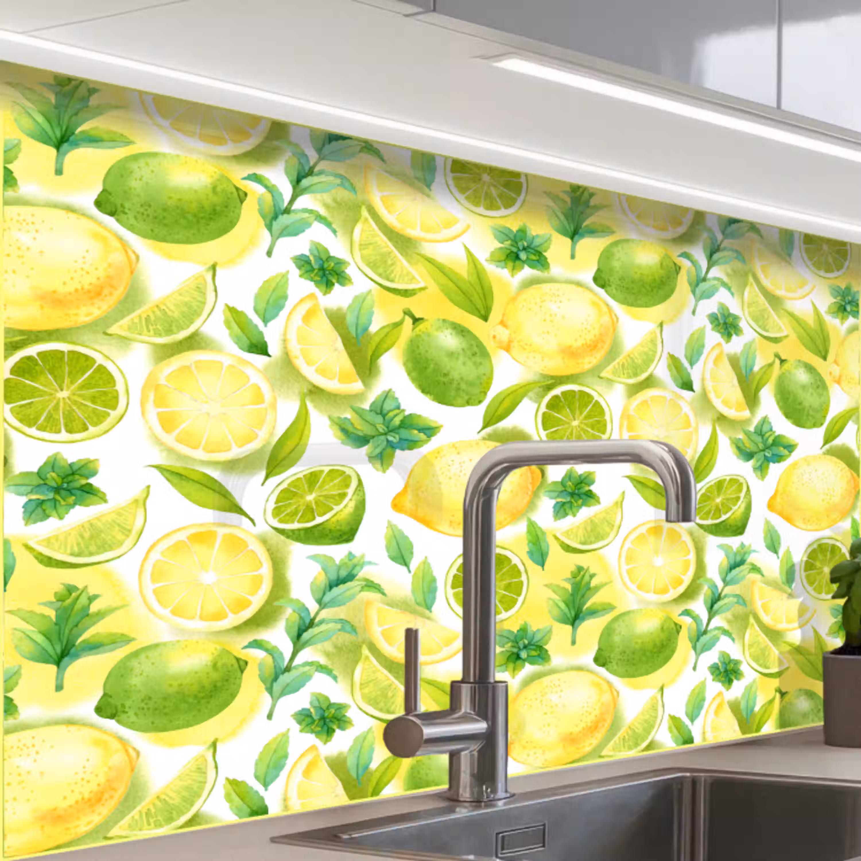 Citroen - Geel - Limoen - Groen keuken achterwand 2 middel 865 -zzzz3d_schuin