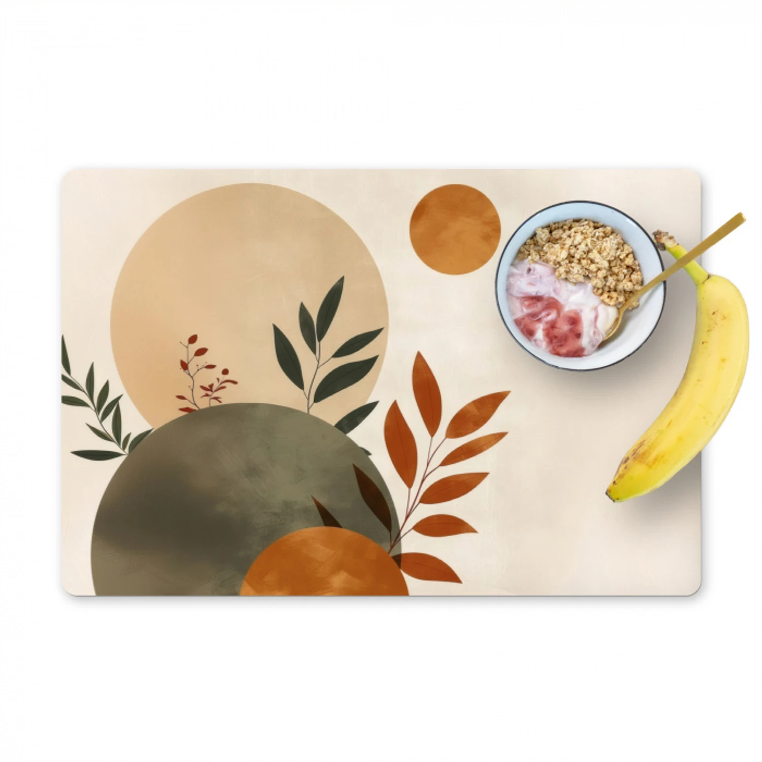 Vormen - Rond - Bladeren - Beige Placemat vinyl groot -zzzproduct_Kitchenyeah-website