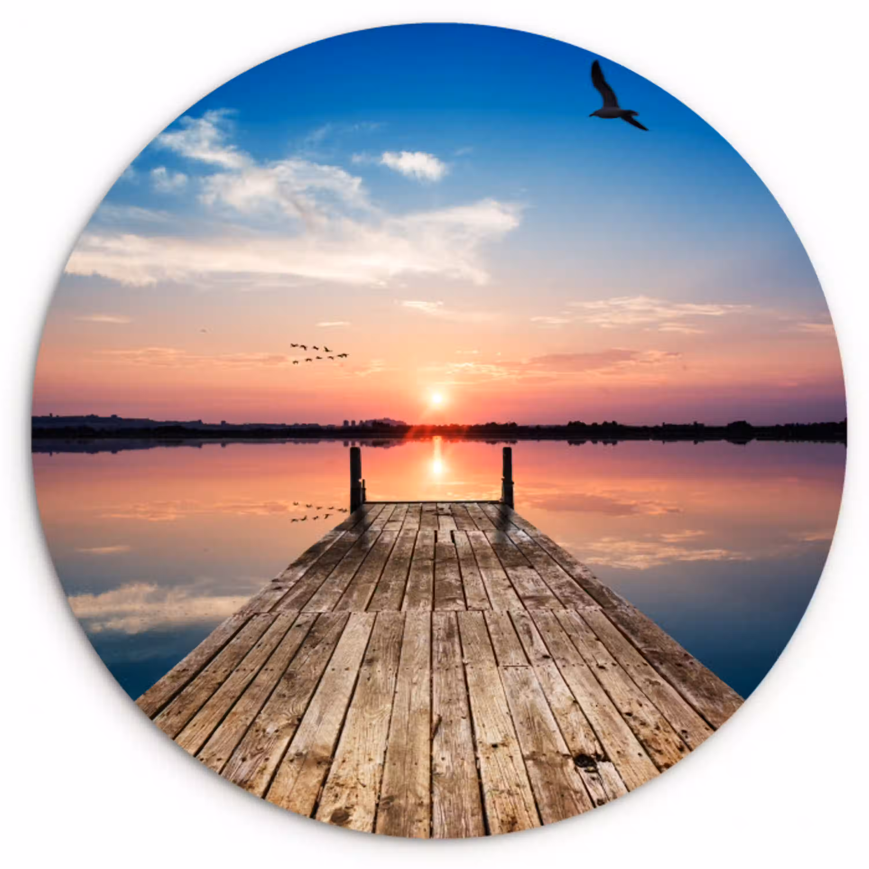 Steiger - Water - Zonsondergang - Roze - Horizon Wandcirkel kunststof plaat 5mm dik klein -3d