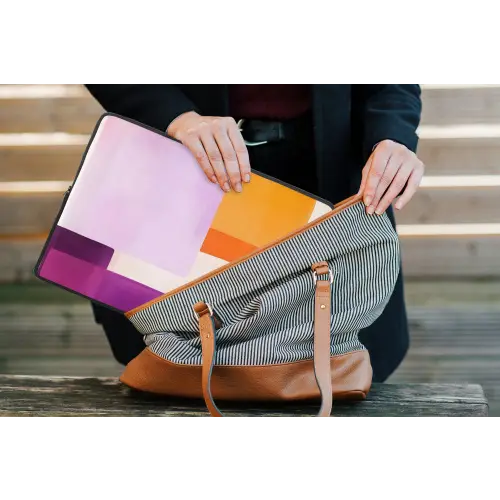 Vlakken - Abstract - Rechthoekig - Oranje laptophoes neopreen klein -tas