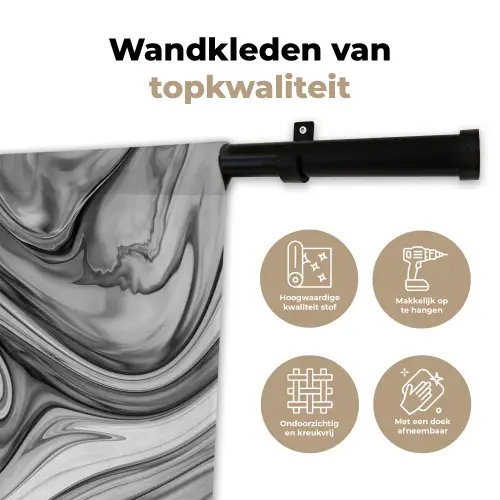 Marmer - Patronen - Grijs - Marmerlook - Zwart Wandkleed katoen klein -sfeer2