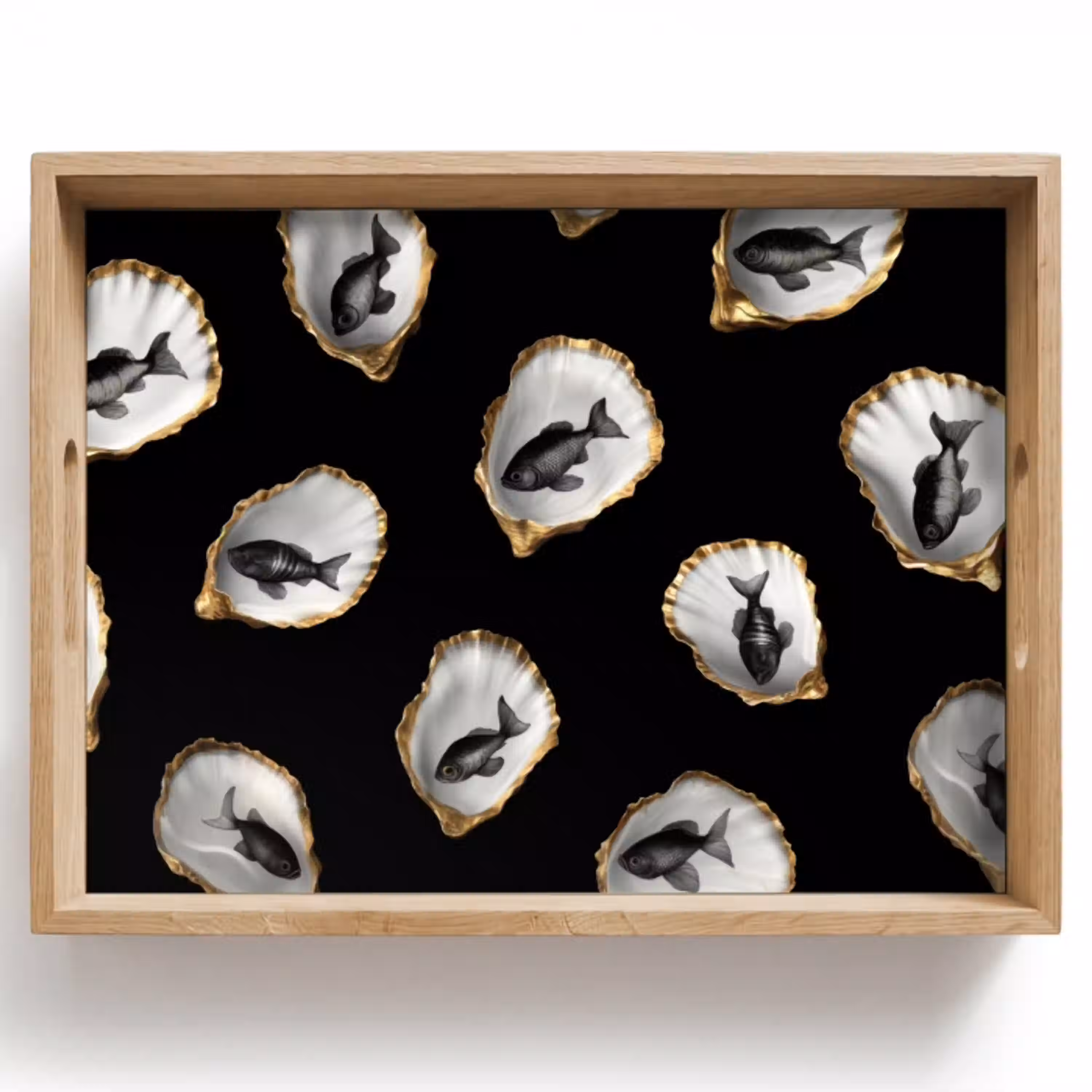 Oesters - Zwart - Vissen - Goud Dienblad Rechthoek middel -z3d_shopping