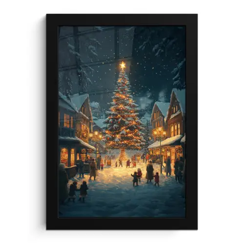 Kerstfeest - Dorp - Donker fotolijst zwart zonder passe partout klein -3d