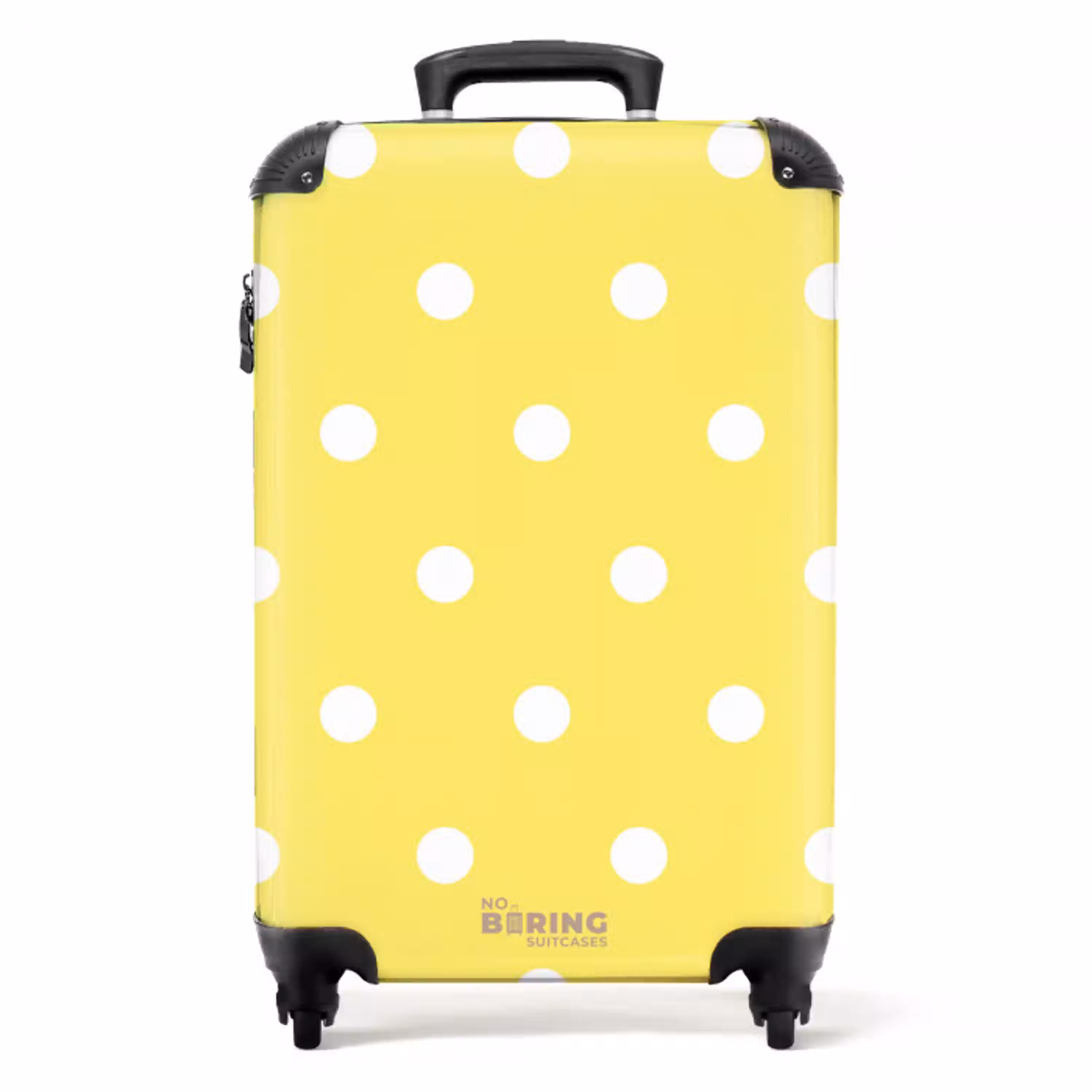 Gele achtergrond met witte stippen NBS - Handbagage koffer - Unisex middel -productfoto_recht
