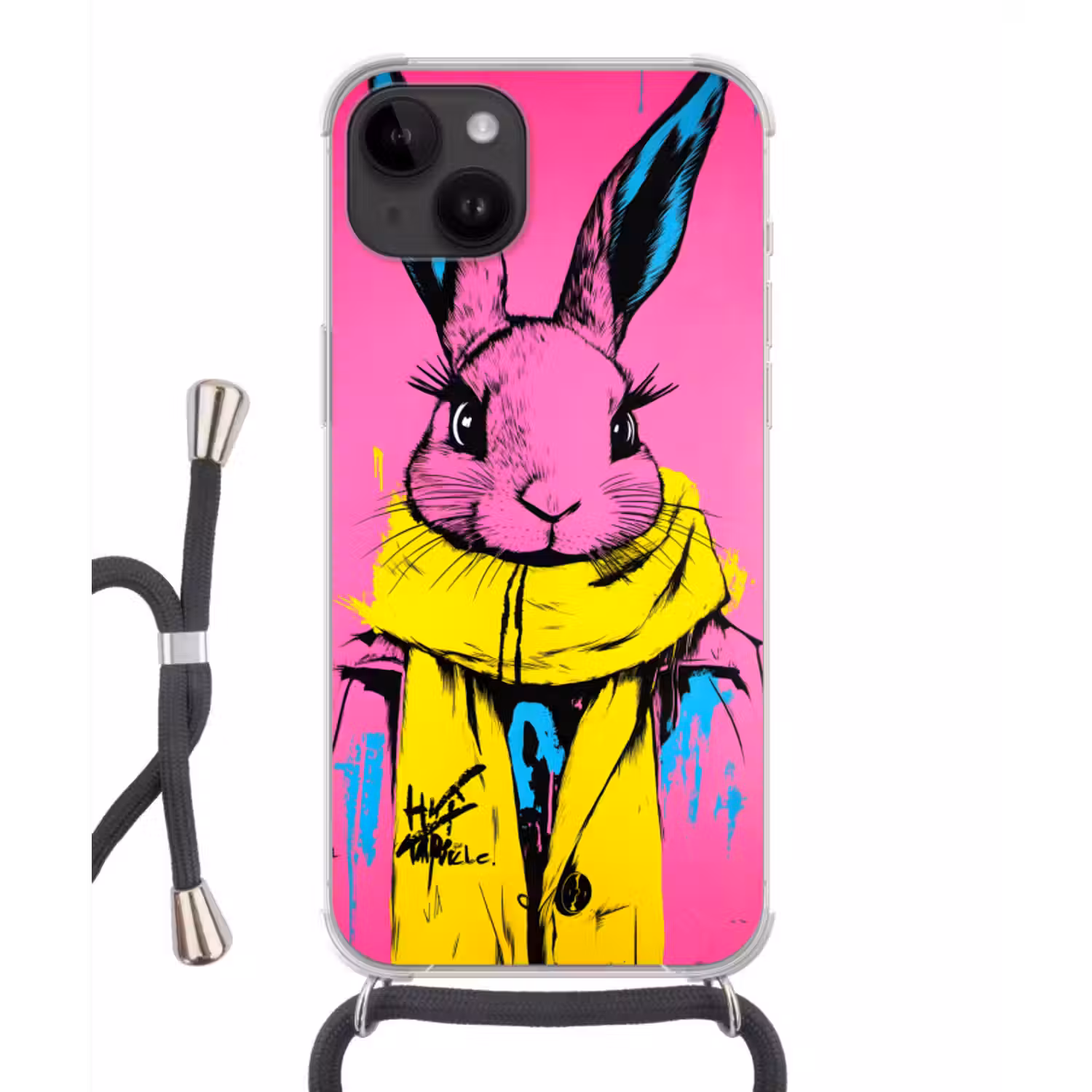 Telefoonhoesje crossbody - Konijn - Felroze - Sjaal - Abstract