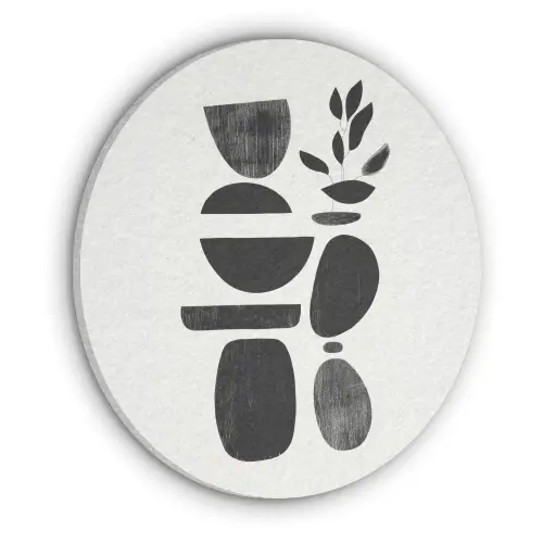 Japandi - Zwart - Abstract Akoestische PET Vilt - Rond klein -3d