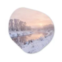 Rivier - Winter - Landschap - Sneeuw - Zonsopgang Wandcirkel Organisch Aluminium middel -3d