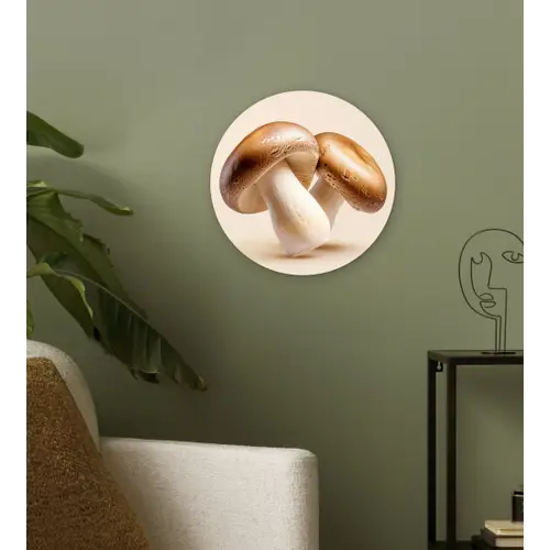 Champignons - Zacht - Beige Wandcirkel kunststof plaat 5mm dik klein -sfeer3