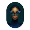 Vrouw - Vlinder - Bril - Blauw - Modern - Portret Wandcirkel Ovaal Glas middel -3d