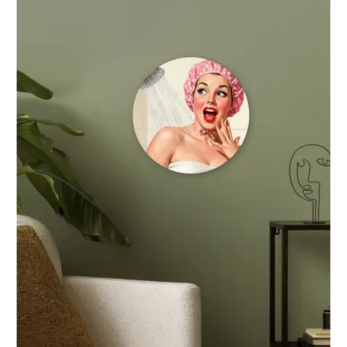 Vrouw - Douche - Roze Wandcirkel kunststof plaat 5mm dik klein -sfeer3