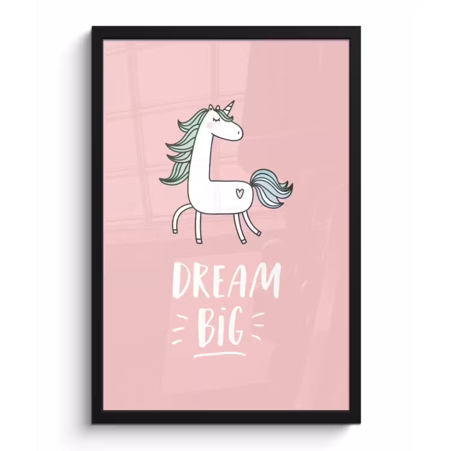 Poster met lijst - Eenhoorn - Kinderen - Quotes - Dream big -  Meisjes - Roze
