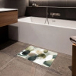 Minimalistisch - Cirkels - Penseelstreken - Beige Badmat klein -sfeer3