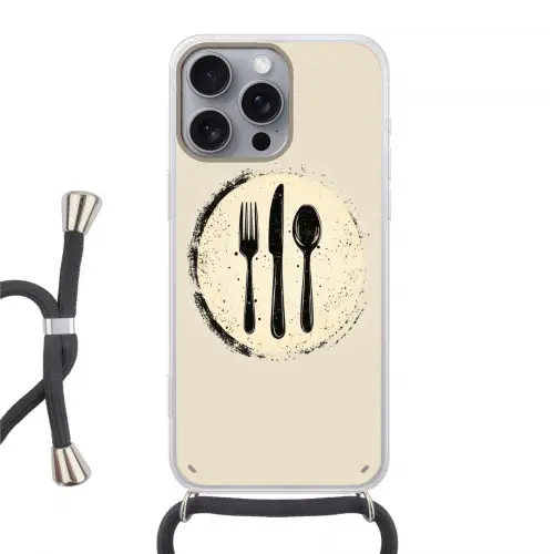 Zwart - Bestek - Rondje Hoesje iPhone 16 Pro Max met koord klein -3d