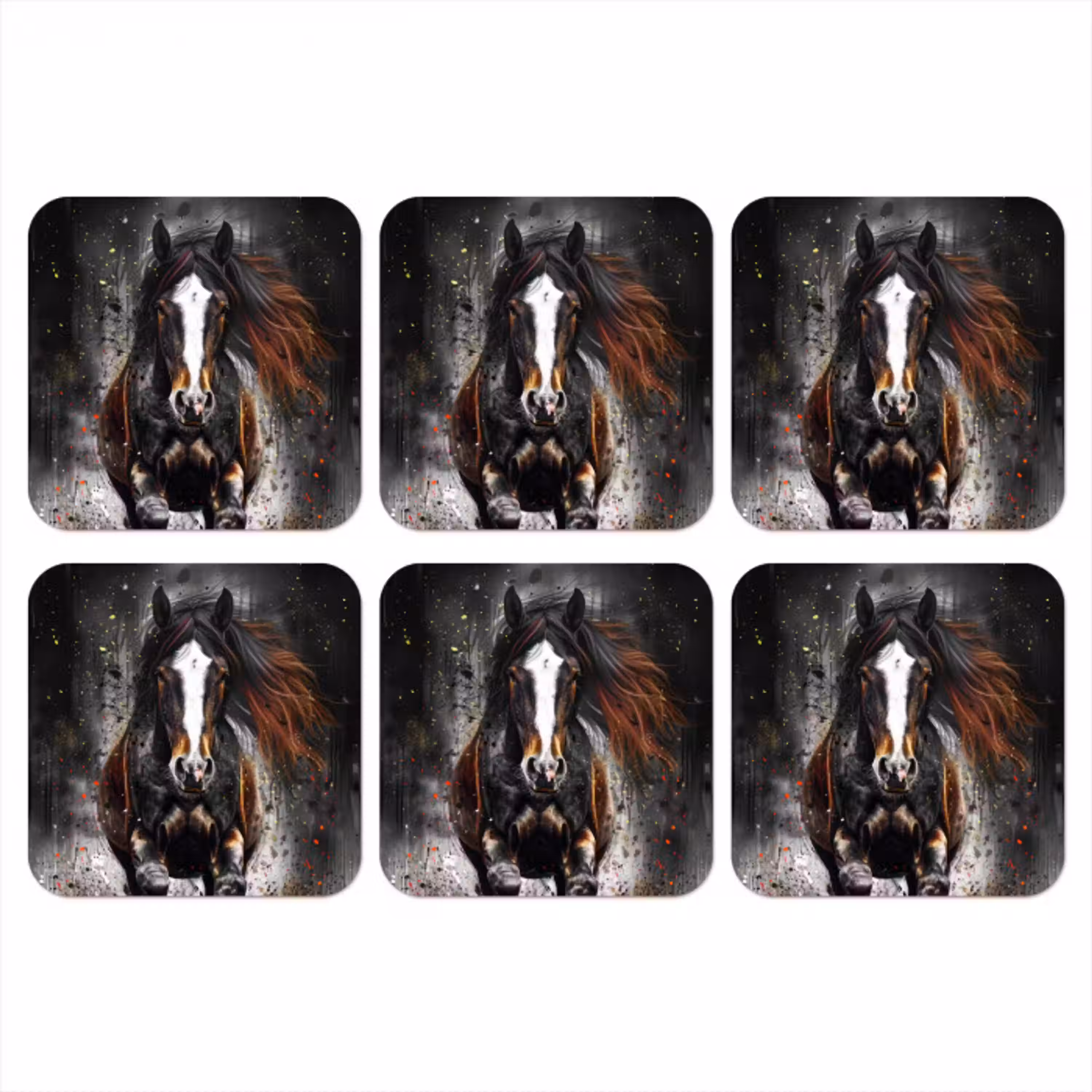 Paard - Dieren - Zwart - Luxe - Modern onderzetter kurk middel -3d