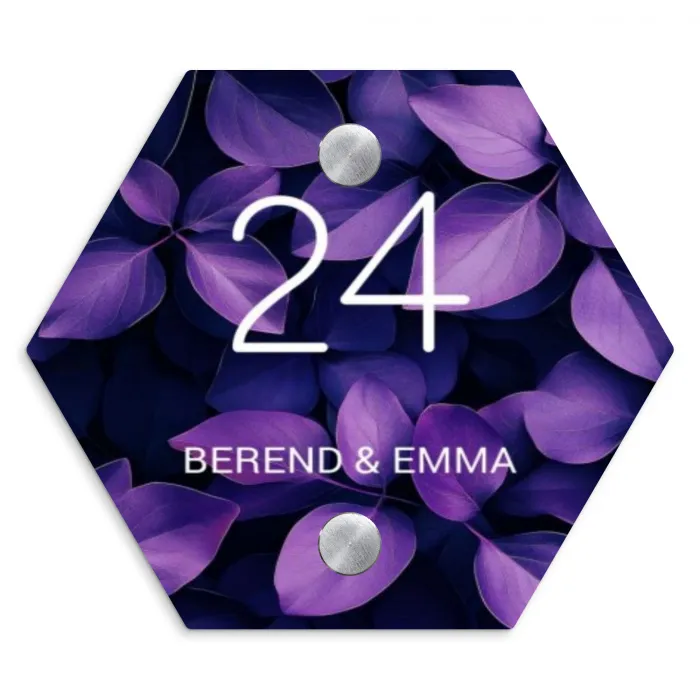 Paarse bladeren - Klassiek Naambord Hexagon klein -3d