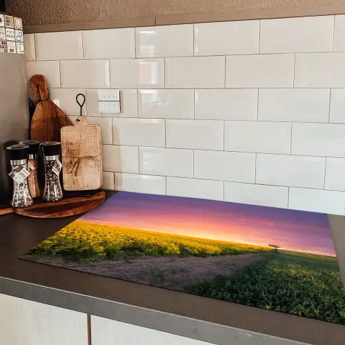 Bloemen - Weg - Lucht - Geel - Paars - Zonsondergang - Natuur Inductie beschermer vinyl 3mm klein -sfeer3