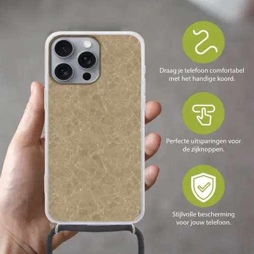 Beige - Marmer - Witte aders Hoesje iPhone 16 Pro Max met koord klein 804 -sfeer2_NL