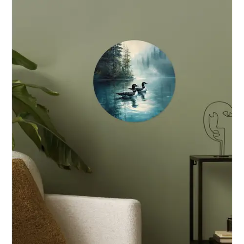 Bos - Water - Eenden - Mistig Wandcirkel behangsticker klein -sfeer2