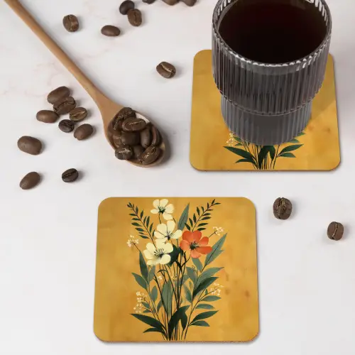 Bladeren - Boeket - Bloemen - Geel onderzetter kurk middel -sfeer2
