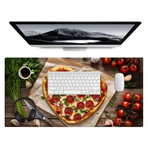 Pizza - Hart - Pepperoni - Tomaat Muismat XXL klein -3d