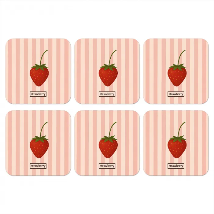 Aardbei - Strepen - Minimalistisch - Rood onderzetter kurk middel -3d
