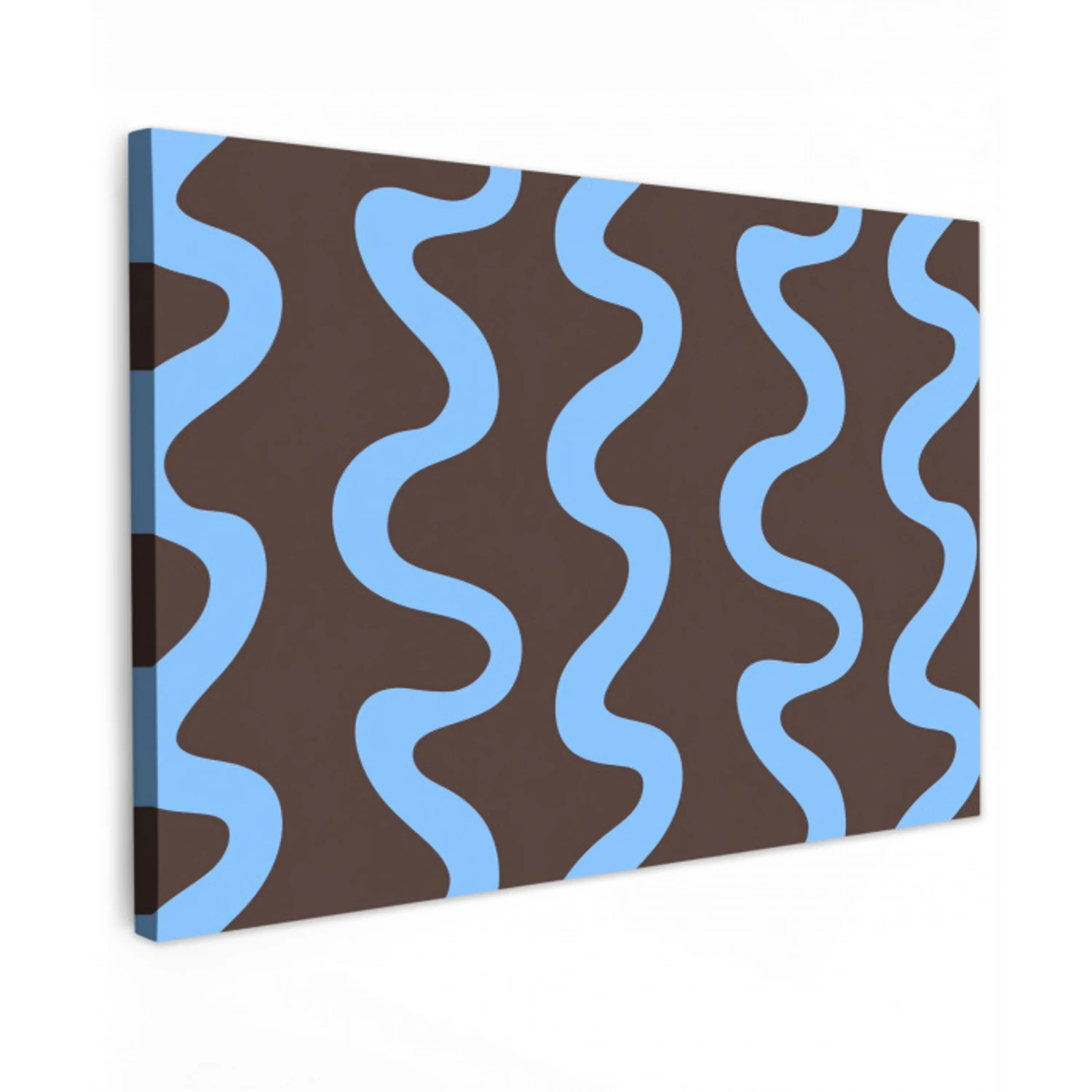 Kronkelende lijnen - Blauw - Bruin - Minimalistisch canvas 2cm klein 34 -z3d