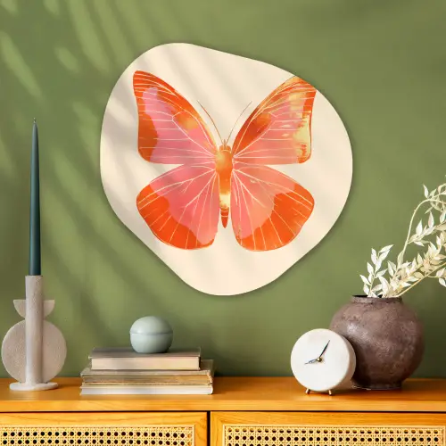 Vlinder - Minimalistisch - Roze Wandcirkel Organisch Aluminium middel -sfeer2