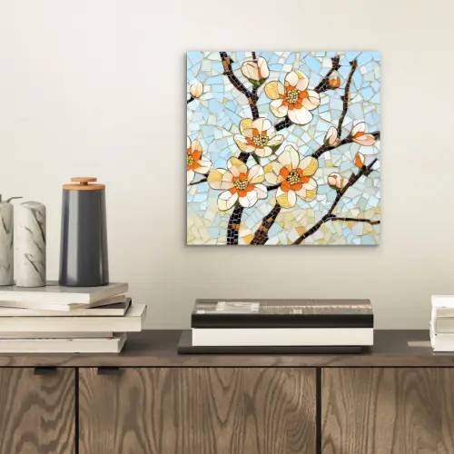 Bloesems - Wit - Mozaïek - Tak aluminium wit klein -sfeer1
