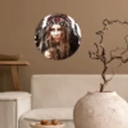 Vrouw - Indianentooi - Veren - Strepen Wandcirkel behangsticker klein -sfeer1