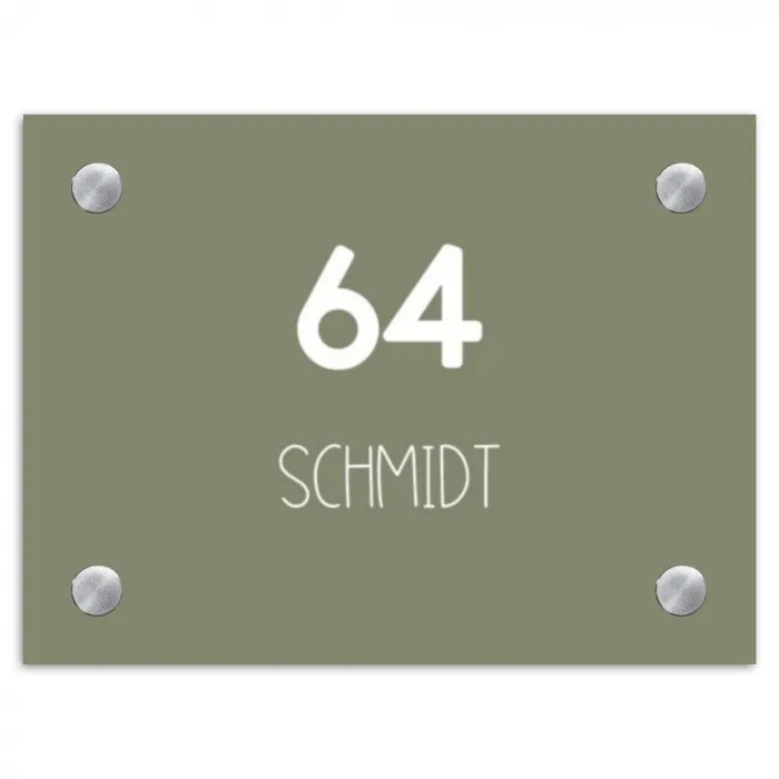 Olijfgroen - Modern Naambord Rechthoek middel -3d