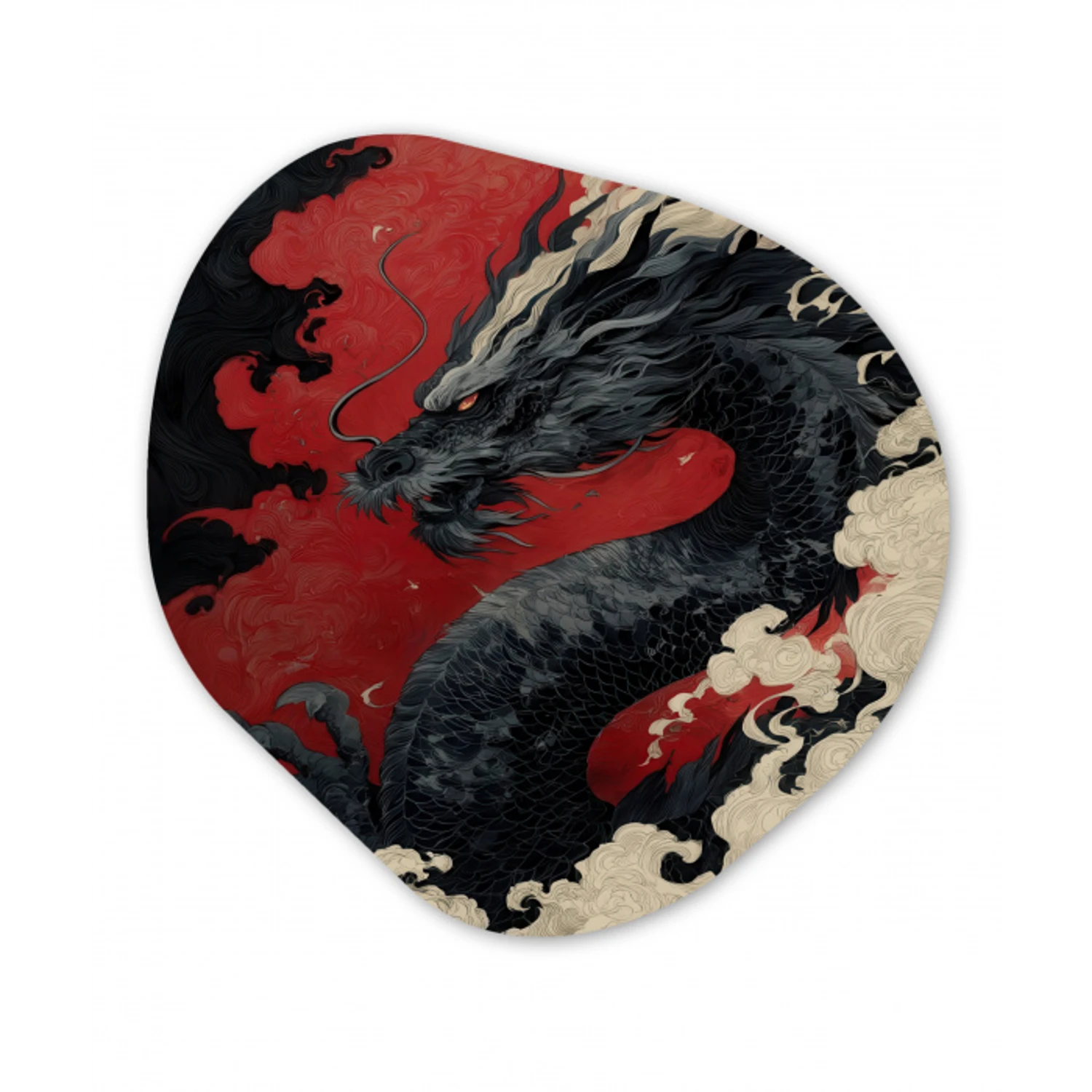 Zwarte draak - Rookwolken - Rood Wandcirkel Organisch Forex 3mm klein -3d