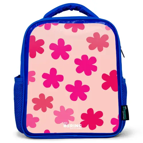 Roze bloemen Kinderrugzak - Blauw middel -3d