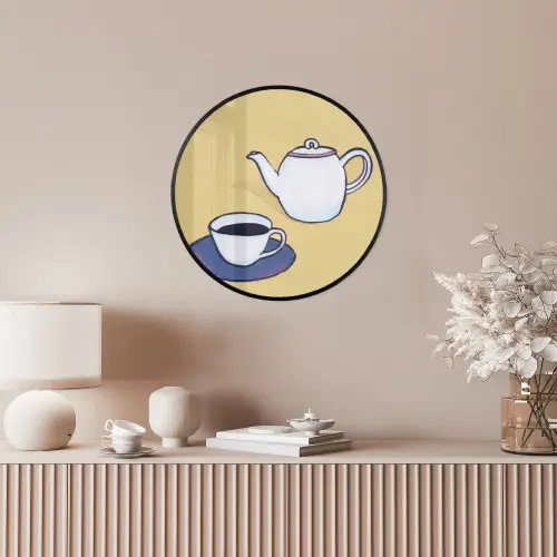 Theepot - Kopje - Beige - Illustratie Fotolijst rond zonder passe partout klein -sfeer3