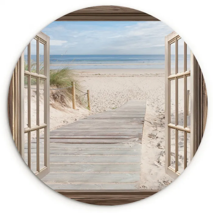 Doorkijk - Strand - Duinen - Pad - Landschap Wandcirkel kunststof plaat 5mm dik klein -3d