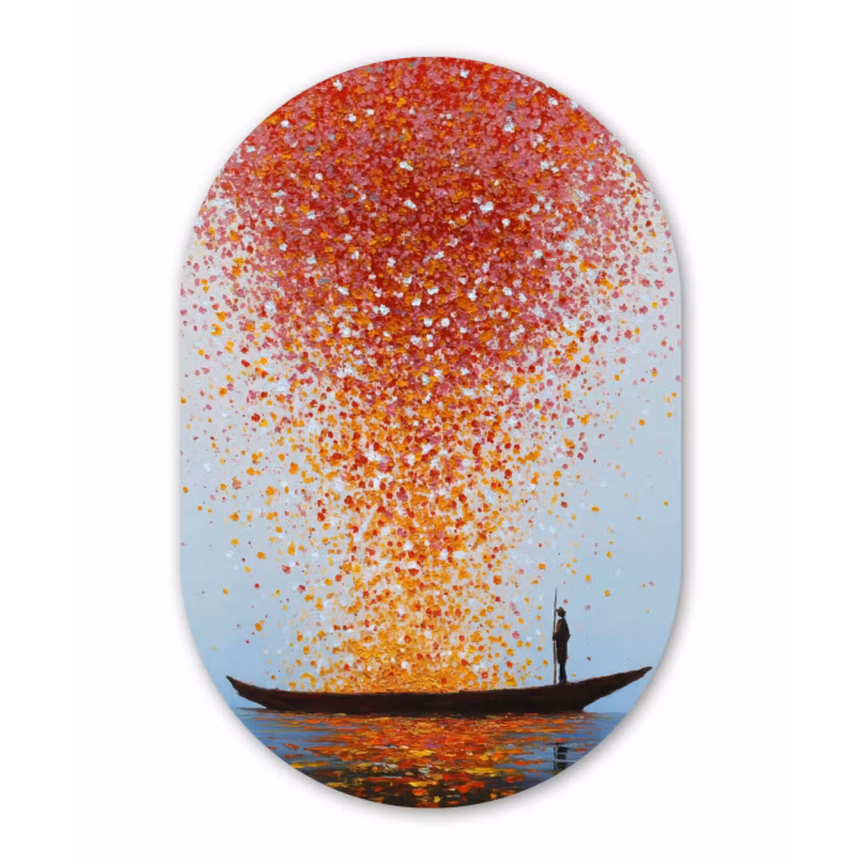 Wolk - Confetti - Boot - Wateroppervlakte Wandcirkel Ovaal Aluminium middel -3d