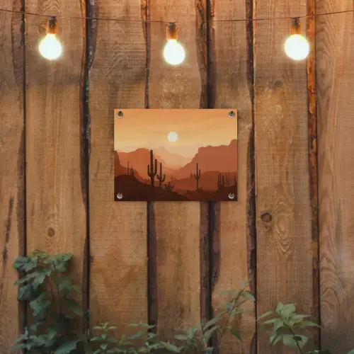 Landschap - Woestijn - Cactussen - Zon tuinposter los doek klein -sfeer1