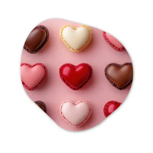 Macarons - Hartjes - Kleurrijk - Roze Wandcirkel Organisch Forex 3mm klein -3d