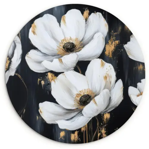 Bloemen - Wit - Abstract Wandcirkel kunststof plaat 5mm dik klein -3d