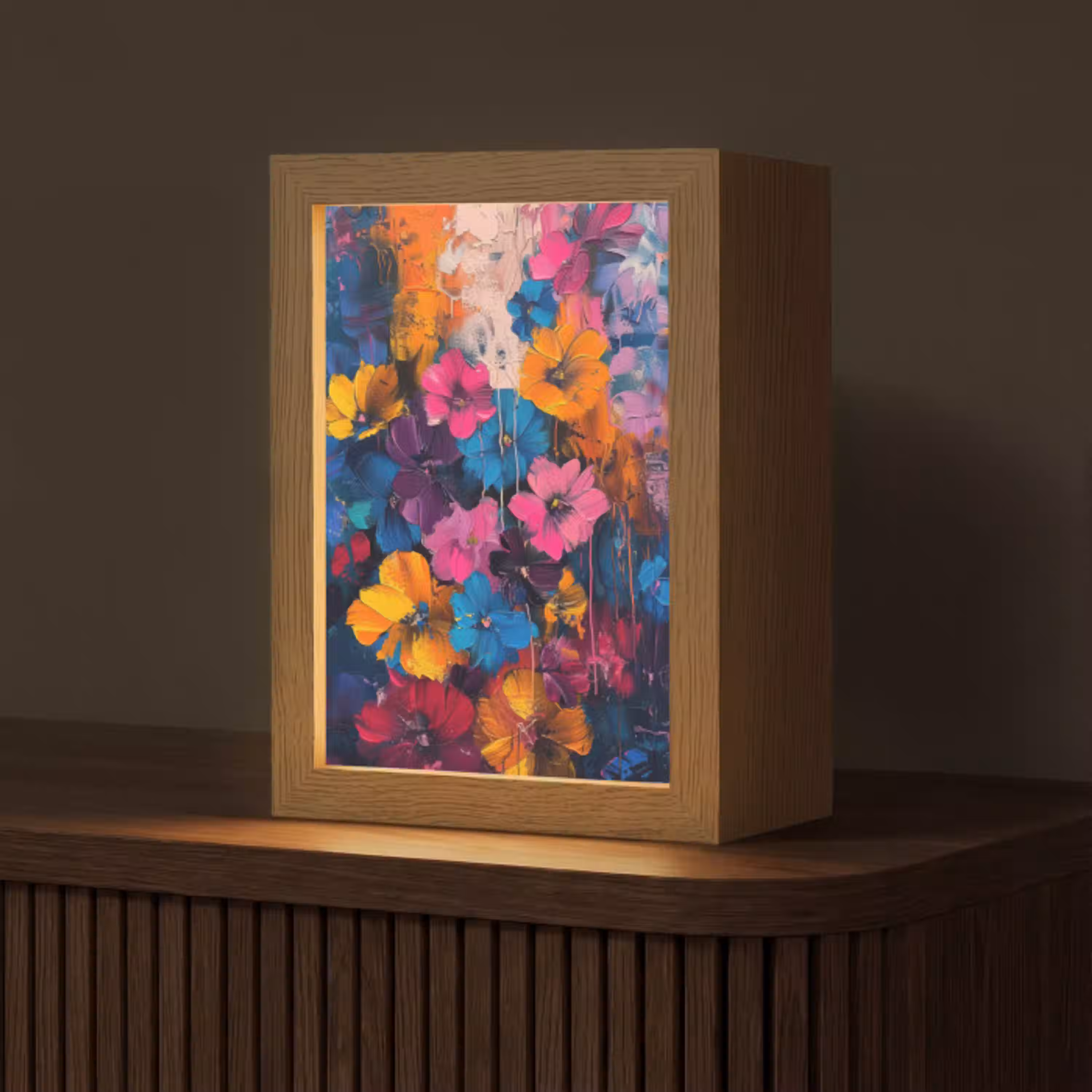 Bloemen - Kleurrijk - Abstract - Modern Light Box met kabel (Tafellamp) klein -z3d_website