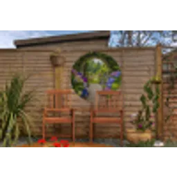 Doorkijk - Poort - Hortensia - Bloementuin Wandcirkel tuinposter met ringen klein -buiten3