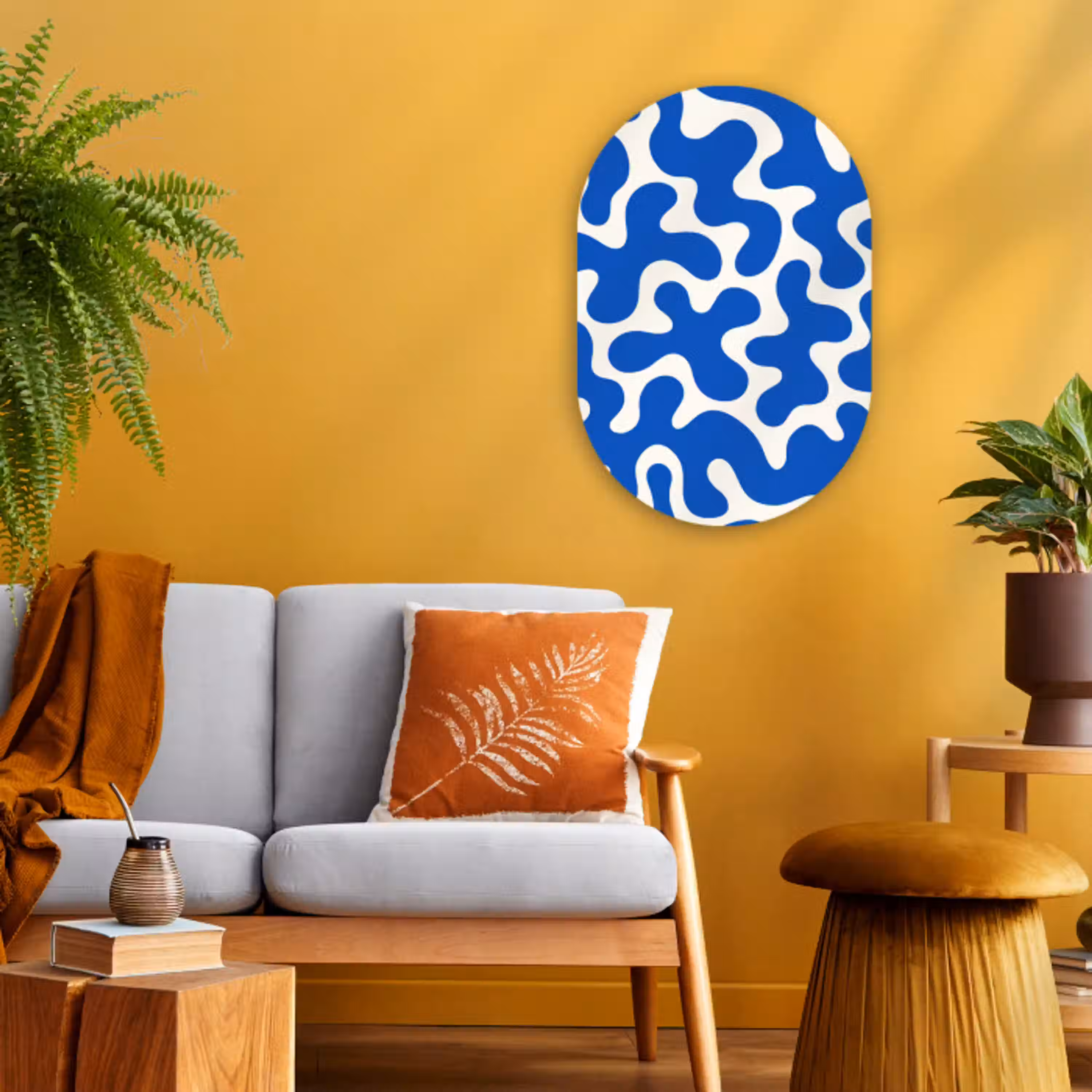 Vormen - Abstract - Blauw - Golven Wandcirkel Ovaal Forex klein -sfeer4