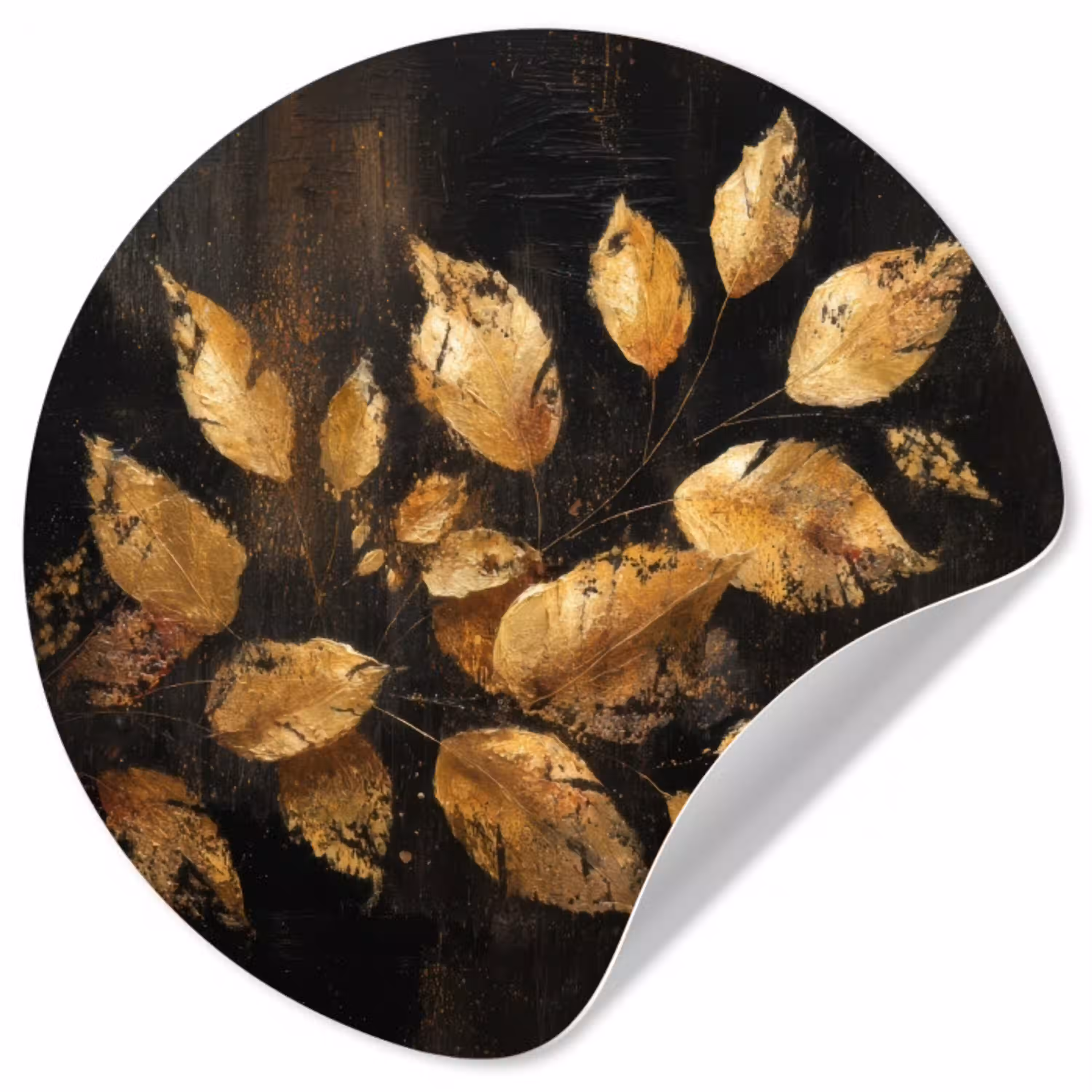 Gouden Bladeren op Donkere Achtergrond Wandcirkel behangsticker klein -3d