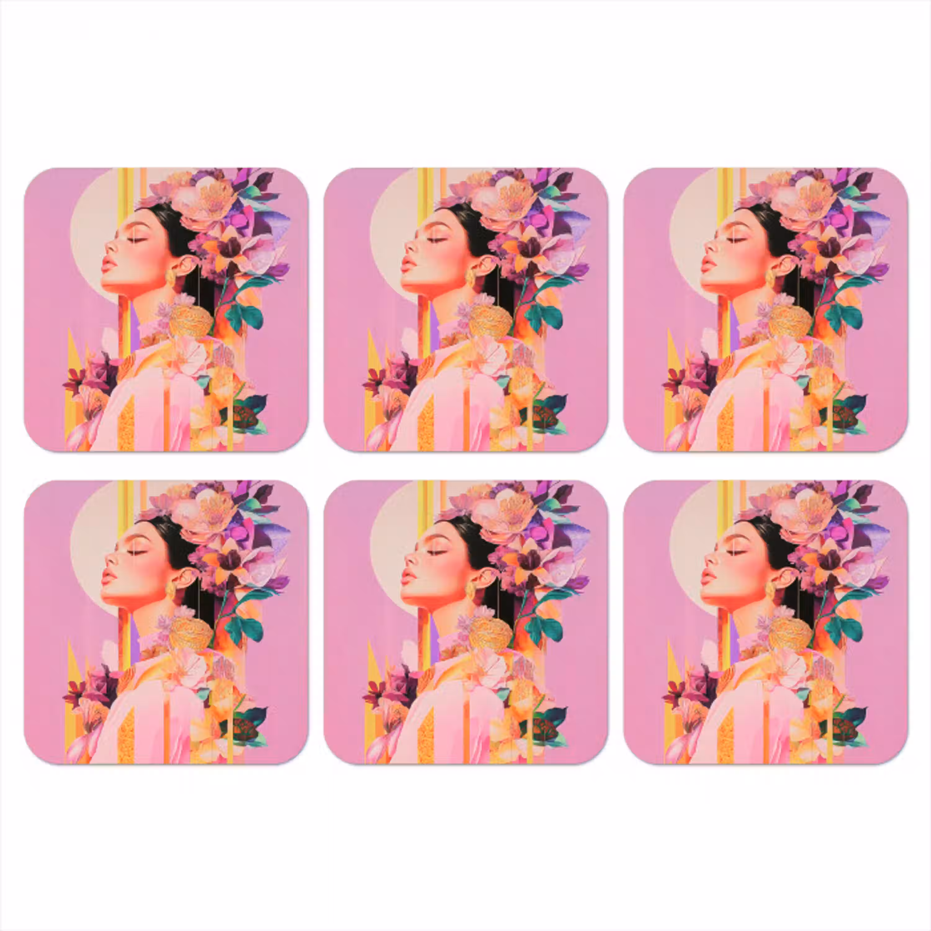 Vrouw - Bloemen - Paars - Abstract onderzetter kurk middel -3d