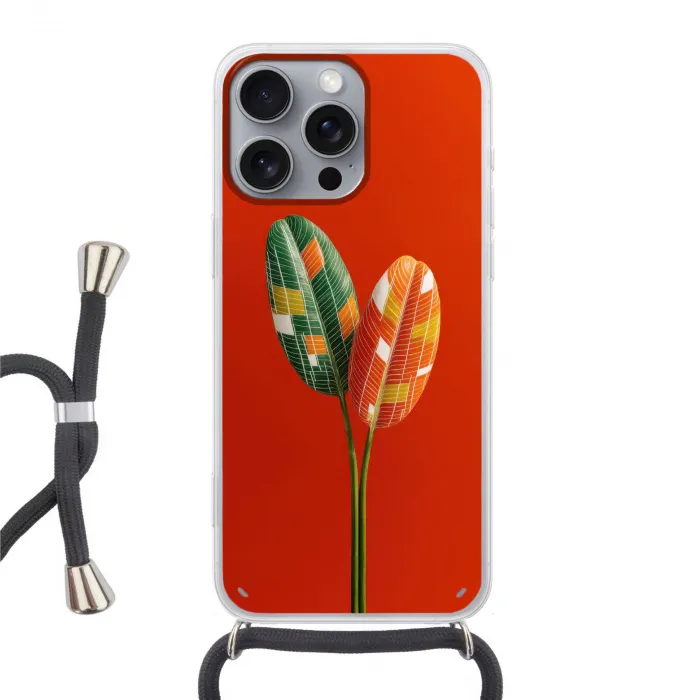 Bladeren - Ovaal - Mozaïek - Patroon Hoesje iPhone 16 Pro Max met koord klein -3d