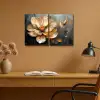Bloem - Goud - Abstract - Verf Canvas - Meerluiken 2 luik klein -sfeer5