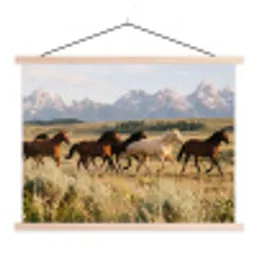 Paarden - Kudde - Bergen - Vrijheid - Wild textielposter latten blank klein -3d