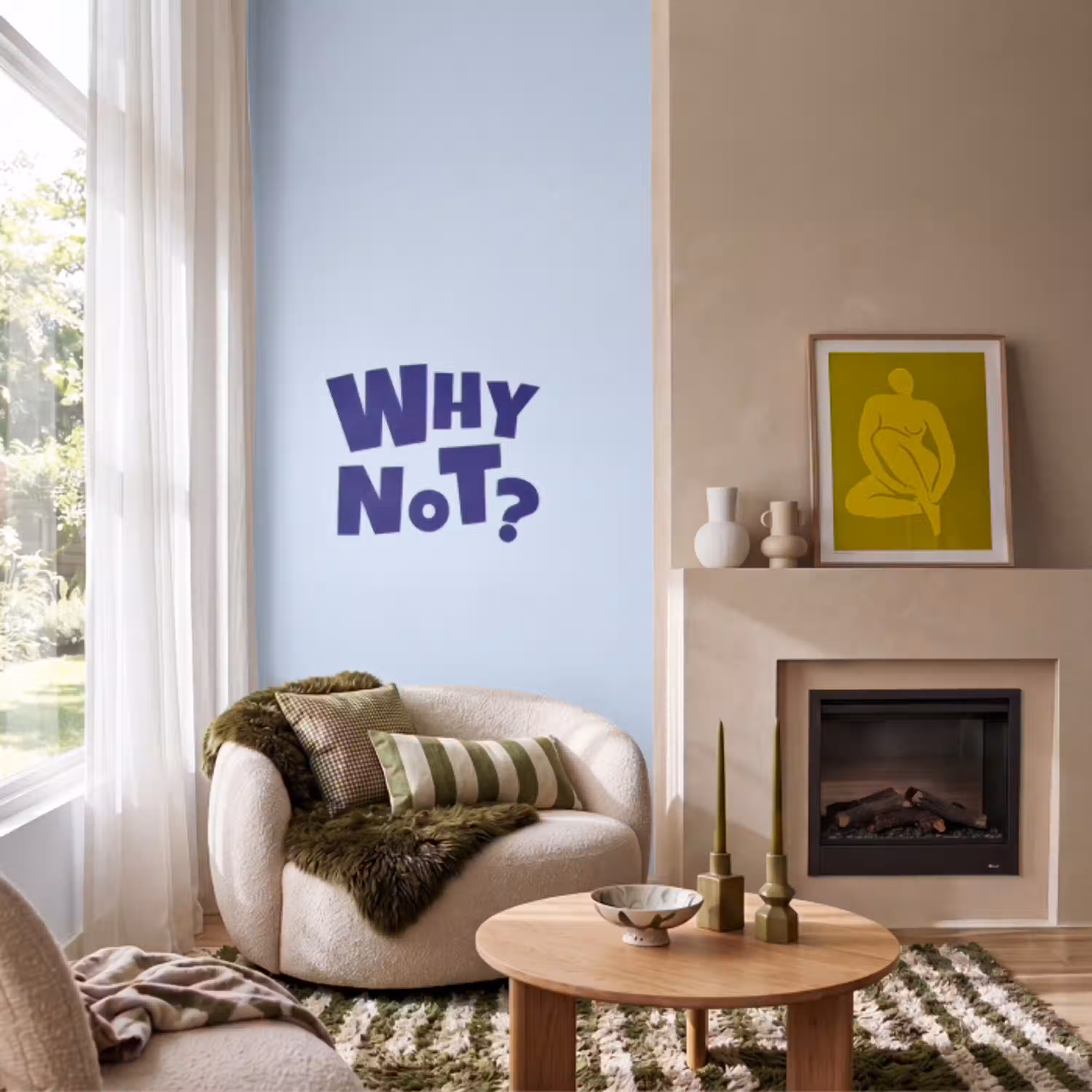 Why not - Blauw - Licht blauw - Quote Behang Vlies klein -sfeer2
