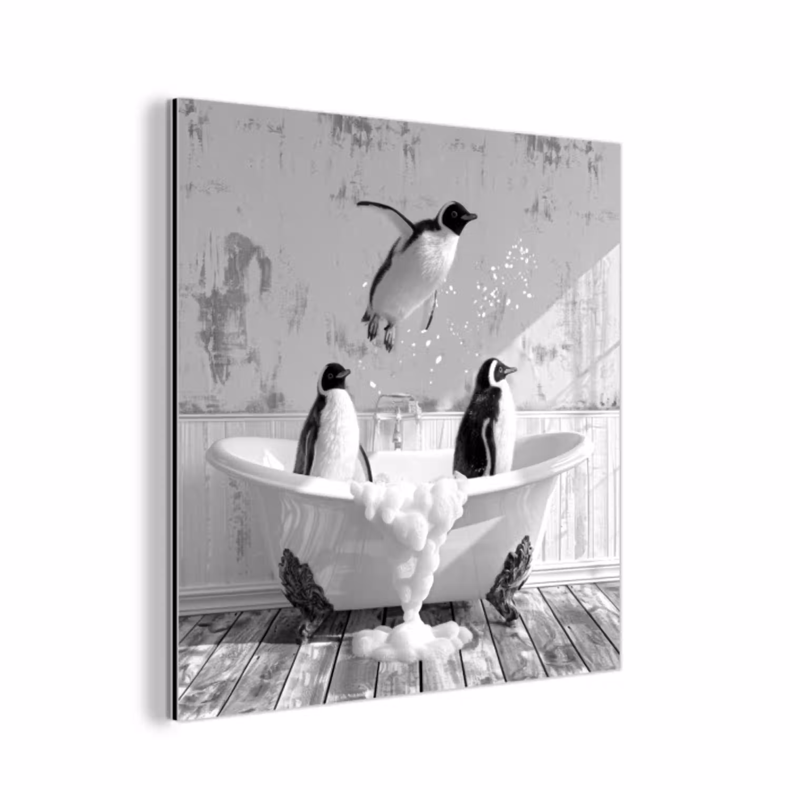 Pinguïns - Vintage - Dieren - Zwart - Wit aluminium wit klein -3d