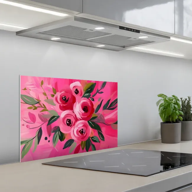 Bloemen - Verf - Roze keuken achterwand spatscherm klein -3d_schuin
