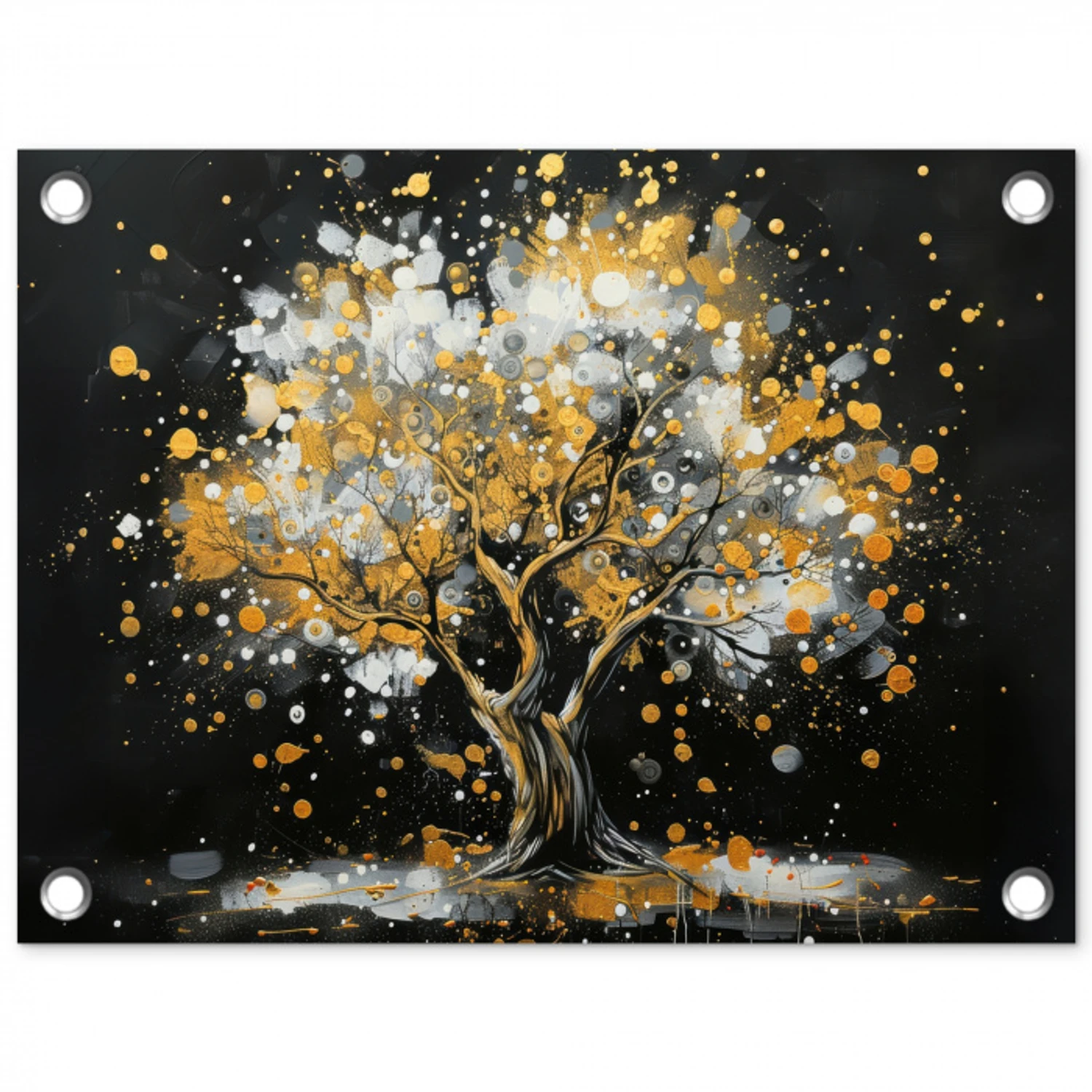 Boom - Zwart - Goud - Wit - Modern tuinposter los doek klein -3d